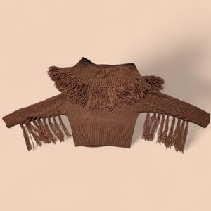 Willow & Root Women's Fringed Brown Sweater Size Large
